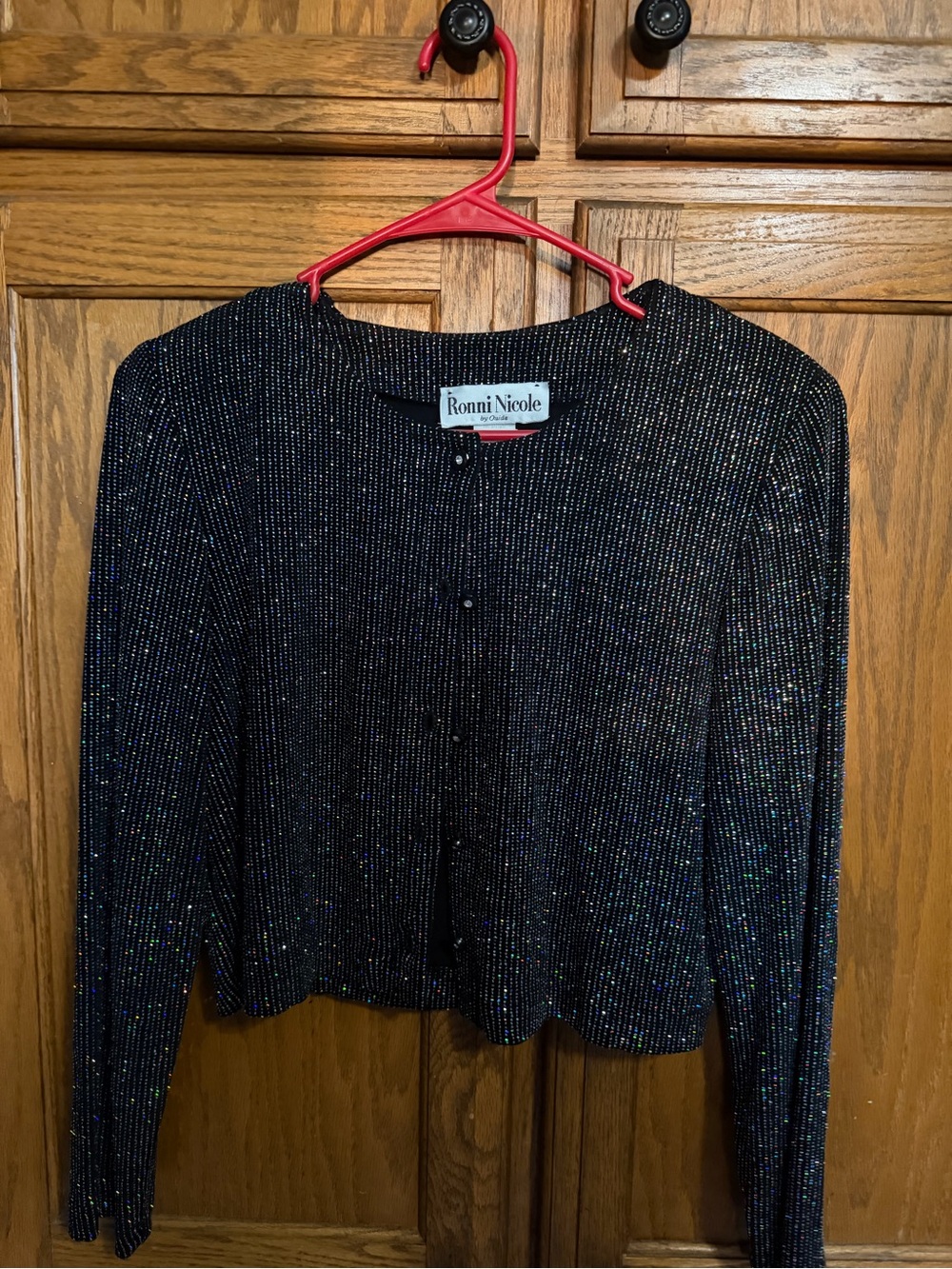 Ronni Nicole Black Metallic Thread Open Cardigan